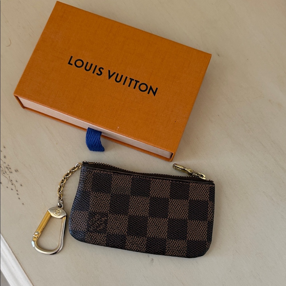 Louis Vuitton Damier Ebene Mini Key Pouch with Gold Hardware